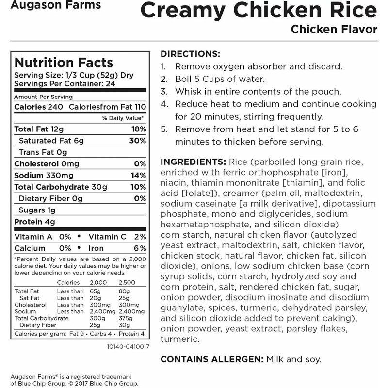 Augason Farms CREAMY CHICKEN Flavor Rice SUPER CAN Emergency Mre