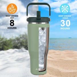Zukro 50 OZ Tumbler With Flip Straw, Triple-Wall Easy-carry Insulated Water Bottles With Top Handle Fit in Cupholder, Leakproof Stainless Steel Water Jug For Gym, Outdoors, Cold Drinks