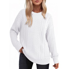 Dokotoo Oversized Sweaters for Women Casual Long Sleeve Fall Sweater Womens Loose Fit Chunky Warm Fashion Cable Knit Pullover Jumper Tops White Small