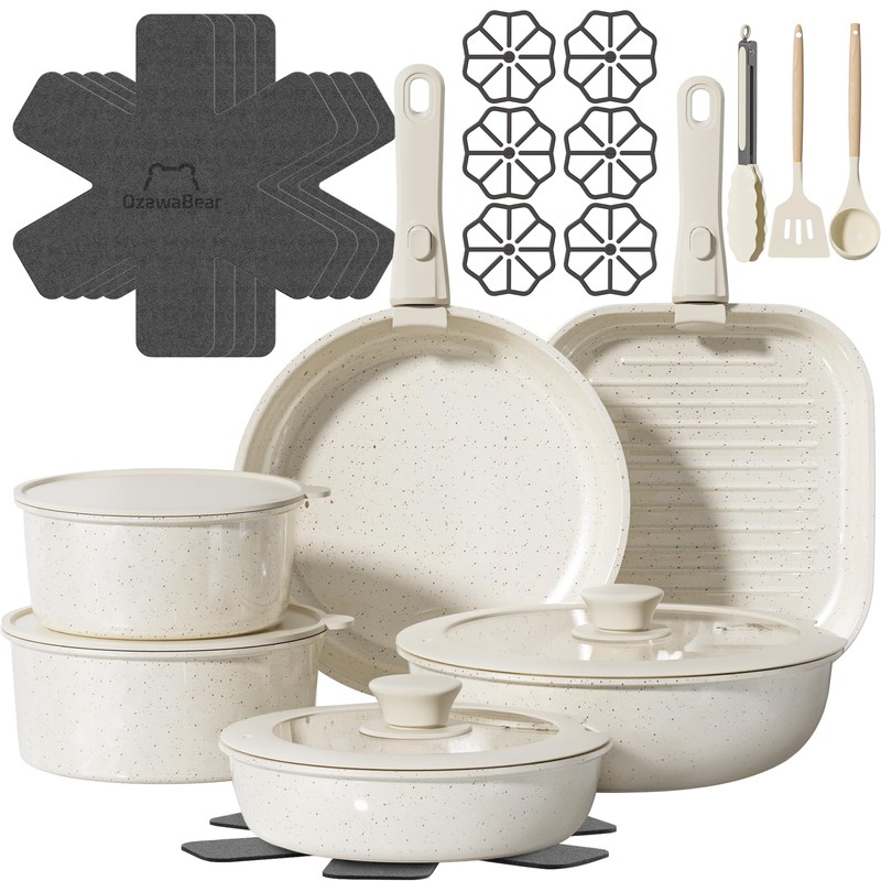 OzawaBear 26 Pcs Pots and Pans Set Non Stick, Ceramic