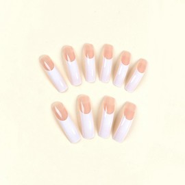 Long Curved Press on Nails Full Cover Extra Curve Square False Nails White French Tip Fake Nails Curved Press on Nails Glossy Acrylic Nails Stick on Nails for Women Nail Decorations Supplies