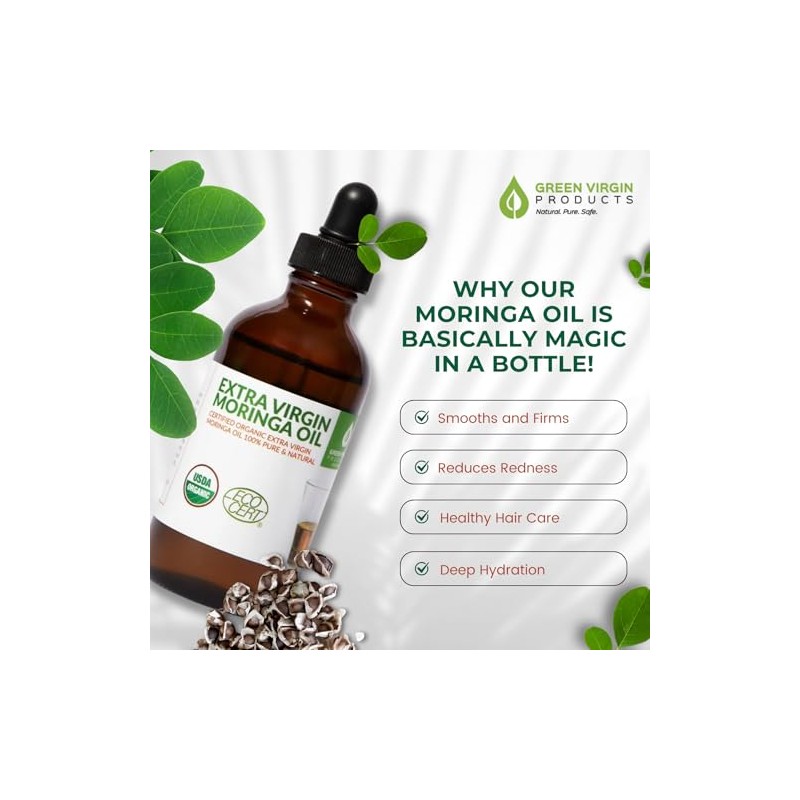 Moringa Oil, Cold Pressed 100% Pure, Food Grade