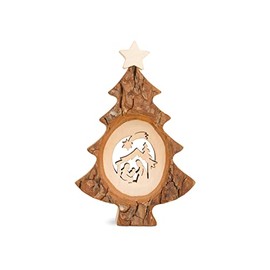 Thankgoods Wooden Christmas Tree Nativity Scene with Saw Motif - Special Christmas Decoration with Handmade Details