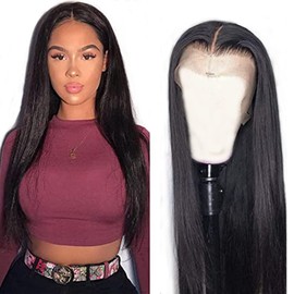 AiPliantfis Human Hair Wig Glueless Wig Wear and Go Real Hair Wig Women's Straight 13 x 6 Lace Natural Black Pre Plucked 150% Density Real Unprocessed Remy Hair 30 Inches