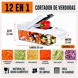 LSXD Cortador de Verduras, Picador Multifuncional 12 en 1, Blanco & Negro