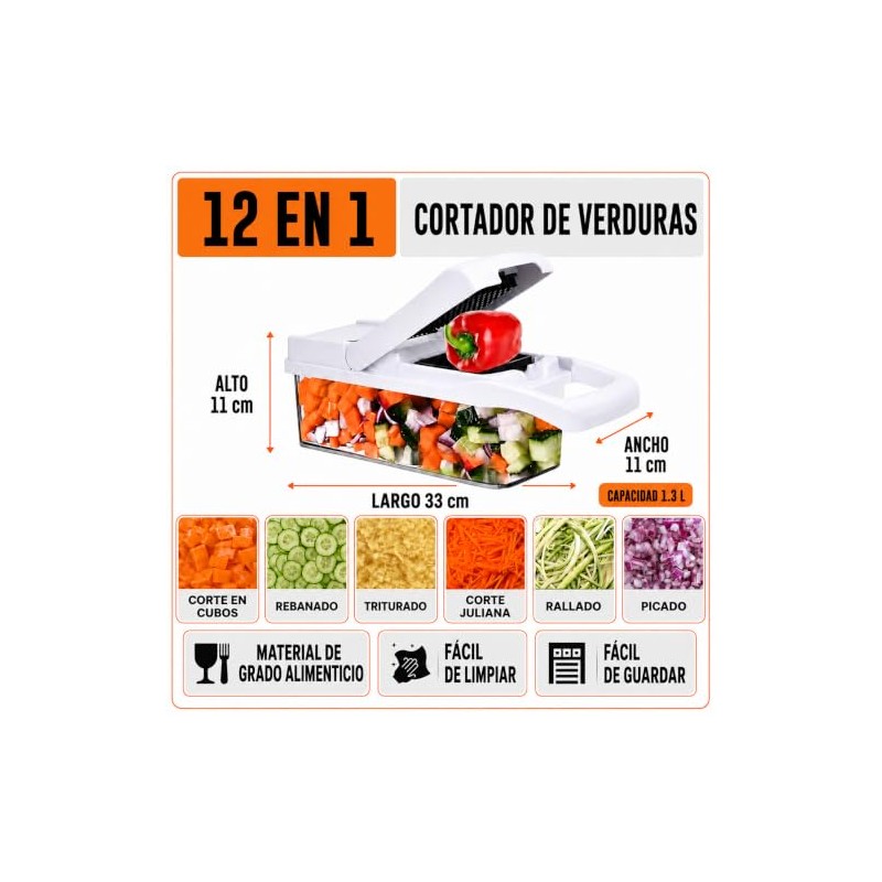 LSXD Cortador de Verduras, Picador Multifuncional 12 en 1, Blanco
