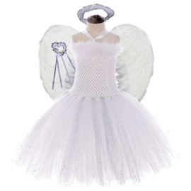 Tutu Dreams Angel Costumes for Teens Guardian Fairy Costumes Playing Dress-up Prom Ball Dance Dress (9-10 Years, Angel) White