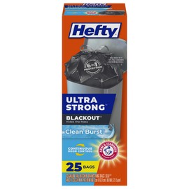 Hefty Ultra Strong Tall Kitchen Trash Bags, Blackout, Clean Burst, 13 Gallon 25 Count (Pack of 1)