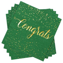 Whaline 80Pcs Congratulation Paper Napkin Gold Foil Congrats Dinner Napkin Blue Graduation Party Disposable Lunch Napkins for Engagement Baby Shower Celebration Party