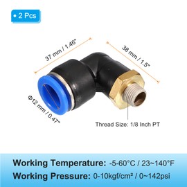 PATIKIL 1/8" Push to Connect Fitting, 2 Pack PT Male Thread 90 Degree Connect 12mm Tubing Elbow and Straight Combination Air Tube Fitting Pneumatic Quick Connect Adapter, Blue