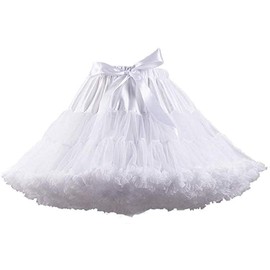 Women's Elastic Waist Chiffon Petticoat Puffy Tutu Tulle Skirt Princess Ballet Dance Pettiskirts Underskirt (White)