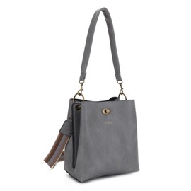 Liz Soto Lola Bucket Bag - Bucket Purse in Vegan Leather and Interchangeable Handles, Crossbody, Compartments, Inner Pocket, Grey