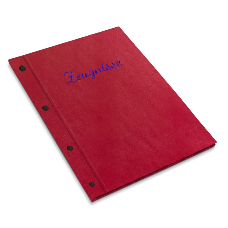 Handmade Certificate Folder in Red Leather Look with Embossed Print