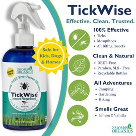3 Moms Organics TickWise 8oz, Made with All Natural Essential Oils, DEET-Free, Tick and Insect Repellent, Plant Based Essential Oils, All Natural Ingredients Great for Adults, Kids, Dogs & Horses