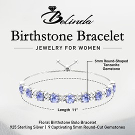 Belinda Jewelz Birthstone Bracelet for Women 925 Sterling Silver Tennis Sparkling Gemstone Bracelet with 5mm Round Shape 9 Stones in prong setting with 11inches Length Wrist Jewellery, Sterling Silver , gemstone