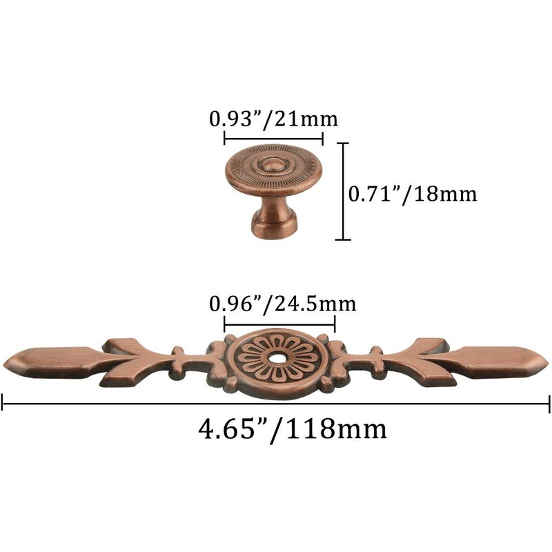 TOVOT 10PCS Copper Drawer Pulls Set 4.7" Vintage Cabinet Drawer