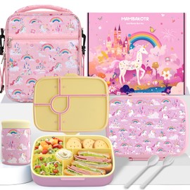 Kids Bento Lunch Box with Thermo Leak-Proof Snack Lunch Containers with Insulated Lunch Bag Utensils Set Back to School Supplies Gifts for Boys and Girls Toddlers Kindergarten Lunch Accessories Pink