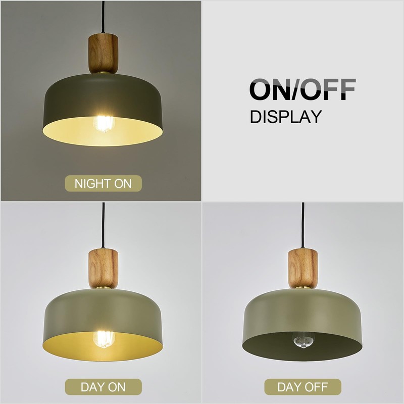 Contemporary Pendant Lighting,12 inch Pendant Lamp,Wood and Brass Accent,Adjustable Metal