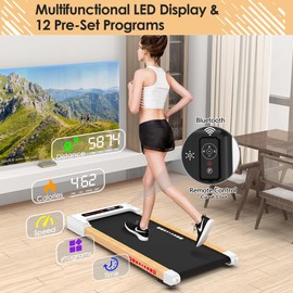 Under Desk Treadmill, Walking Pad for Home and Office, 2 in 1 for Walking and Jogging, 2.25 HP Portable Walking Treadmill with Remote Control and LED Display, for Home/Office (White+Woodgrain)