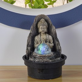 Fontaine Frieden - Entspannender Zen Buddha Innenbrunnen mit LED -Licht - geschlossener und brauner Kreislauf - H 18 cm - Zen'light