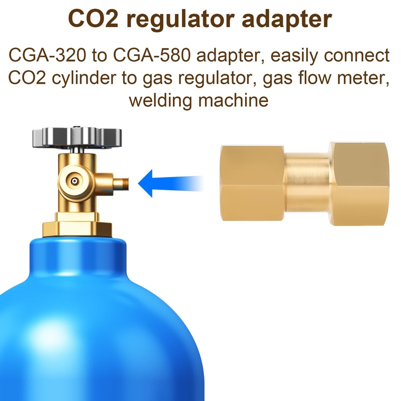 Brass CGA-320 to CGA-580 Gas Tank Adapter, CO2 to Argon