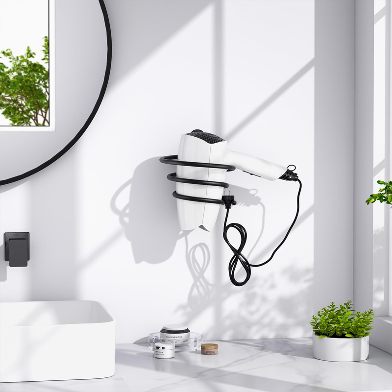 Tindbea Hair Dryer Holder, Matte Black Blow Dryer Holder Wall