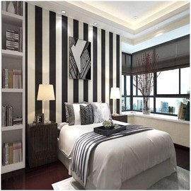 QIHANG Modern Minimalist Vertical Striped PVC Wallpaper Black&White Color 0.53m10m=5.3m2