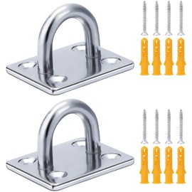 RosewineC 2pcs M6 Eye Plate Marine Hardware Staple Ring Hook Loop Stainless Steel Pad Eye Plate Hooks with 4 Set of Screws and Plastic Plugs for Wall Ceiling Hanging
