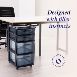 HOMZ 2-Pack 4-Drawer Plastic Storage Cart, Home & Office Organizer, Black-Clear