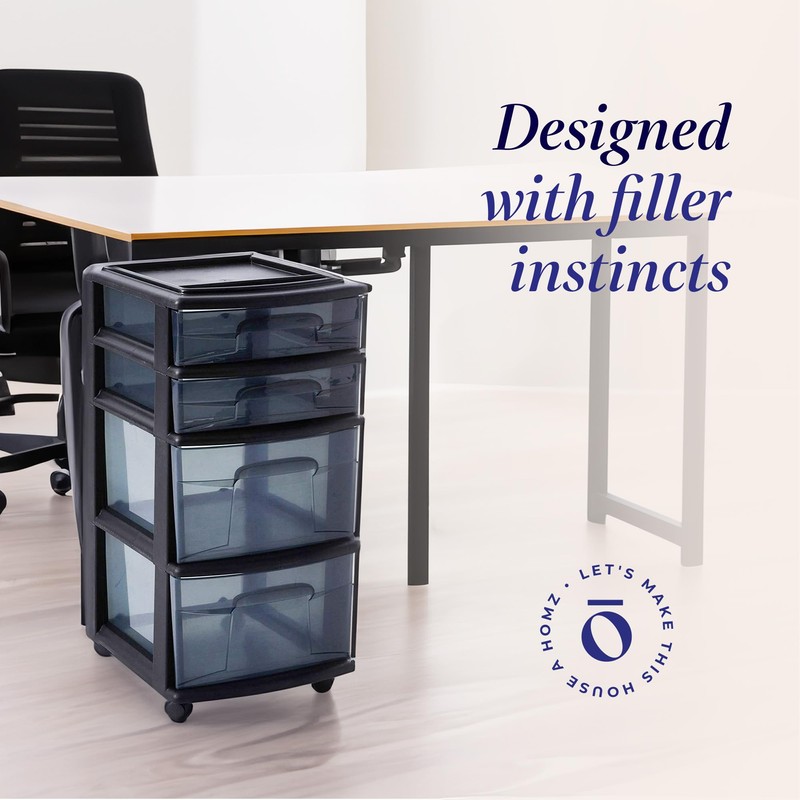 HOMZ 2-Pack 4-Drawer Plastic Storage Cart, Home & Office Organizer,