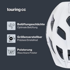 uvex Touring cc Lightweight All-Round Helmet for Men and Women - Individual Size Adjustment - Expandable with LED Light - Matte White - 52-57 cm