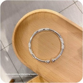 925 Sterling Silver Bracelets for Women, Simple Adjustable Bangle Bracelets Chinese Dainty Adjustable Silver Bracelets Birthday Christmas Valentines Day Gifts Mother's Day Gift (#5-2)