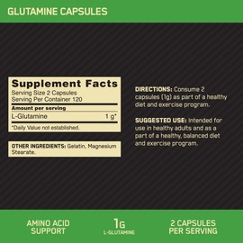 Optimum Nutrition Optimum Nutrition L-Glutamine Muscle Recovery Capsules, 1000mg, 240 Count (Package May Vary)