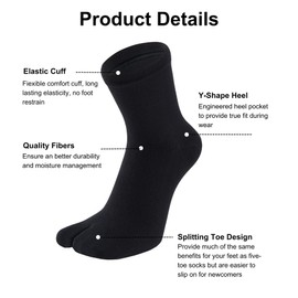 UBUMO Men's Tabi Flip Flop Socks Athletic Cotton Crew Two Toe 5/6 Pack