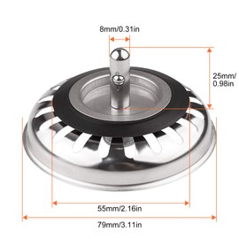 STARVAST Pack of 2 Universal Sink 79.3-80 mm, Strainer Basket, Drain Plug, Stainless Steel Sink Plug, Sink Strainer, Strainer Plug, Kitchen Sink Drain Plug, Kitchen Sink