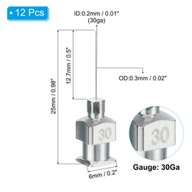 PATIKIL 30Ga x 0.5 Inch Stainless Steel Dispensing Needle Tips, 12Pcs Metal Glue Needle Tube Blunt Tips Luer Lock for Thick Glue Ink Lab, Silver
