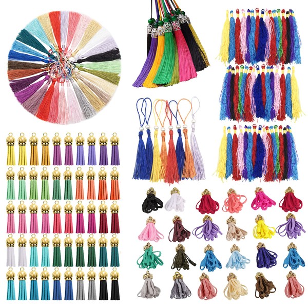Allazone 200 Pieces Tassel Set 6 Style Bookmark Tassels Handmade