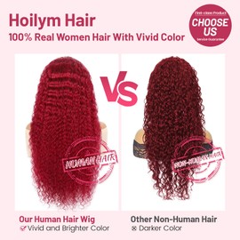 32 Inch 99j Burgundy Lace Front Wigs Human Hair 200 Density 13x4 Deep Wave Lace Front Wigs Human Hair Pre Plucked Wine Red Curly Wet Wavy Wig Human Hair HD Full Lace Frontal Glueless Wigs For Women