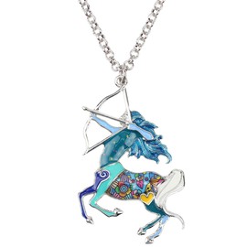 DUOWEI 12 constelaciones de dibujos animados centauro sagitario collar de aleación de fantasía floral esmalte joyería para mujeres damas, 6 colores, regalos de cumpleaños delicados de astrología azul