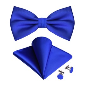 GUSLESON Mens Pure Color Pre-tied Royal Blue Bow Tie for Wedding Bowties Pocket Square and Cufflink Set (0678-08)