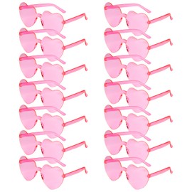 BOUBONI 14/28 Pack Heart Shaped Sunglasses for Women Rimless Heart Party Glasses Bulk Colored Love Sunglasses for Party (14, Pink)