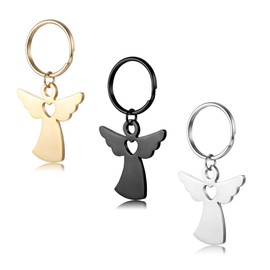 Milacolato 3pcs Guardian Angel Key Ring Gift Lucky Charm Angel Heart Pendant Made of Metal Lucky Charm Gift for Car for Women and Men Talisman for Partner and Children in Velvet Bag, Stainless Steel