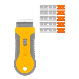 Razor Blade Scraper Tool with 10 Stainless Steel Blades +5pcs Plastic Blades, Window Glass Scraper, Cleaning Scraper for Oven, Wall, Stove Top, Glass Cooktop, Sticker
