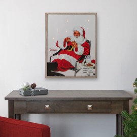 Northlight Lighted Norman Rockwell 'Santa Eating Milk and Cookies' Christmas Wall Art, 19", Red
