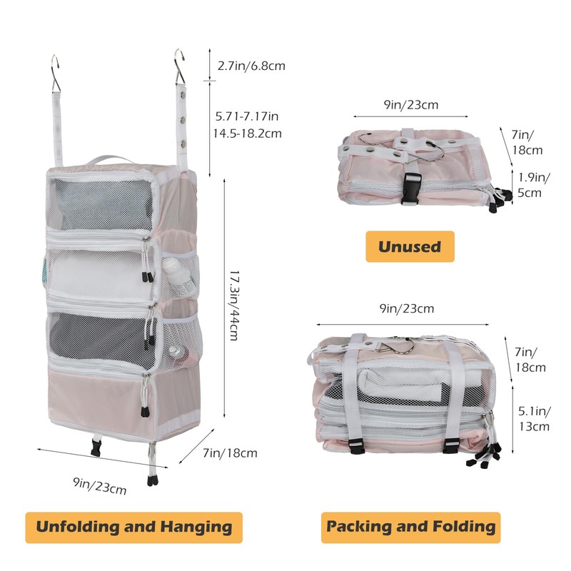 TABITORA Travel Luggage Organizer Hanging Packing Cubes Portable Hanging Shelves