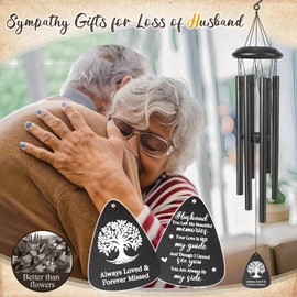 Memorial Gifts for Loss of Husband,Sympathy Grief Gifts for Lose of Spouse,25'' Memorial Wind Chimes,Remembrance/Bereavement Gift in Memory of Husband Condolence(Black)