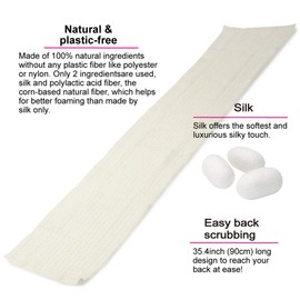 Toalla exfoliante para la espalda, hecha en Japón, sin plástico, 100% natural y vegetal, toalla exfoliante corporal [lufa natural para mujeres y hombres] (seda)