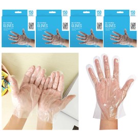 HOVUK 600Pcs Gloves Disposable| 4Pk Contains 600 Gloves| Plastic Gloves for Kitchen, Catering, Cleaning, Food Preparation| Adults Kids Gloves for Everyday Use