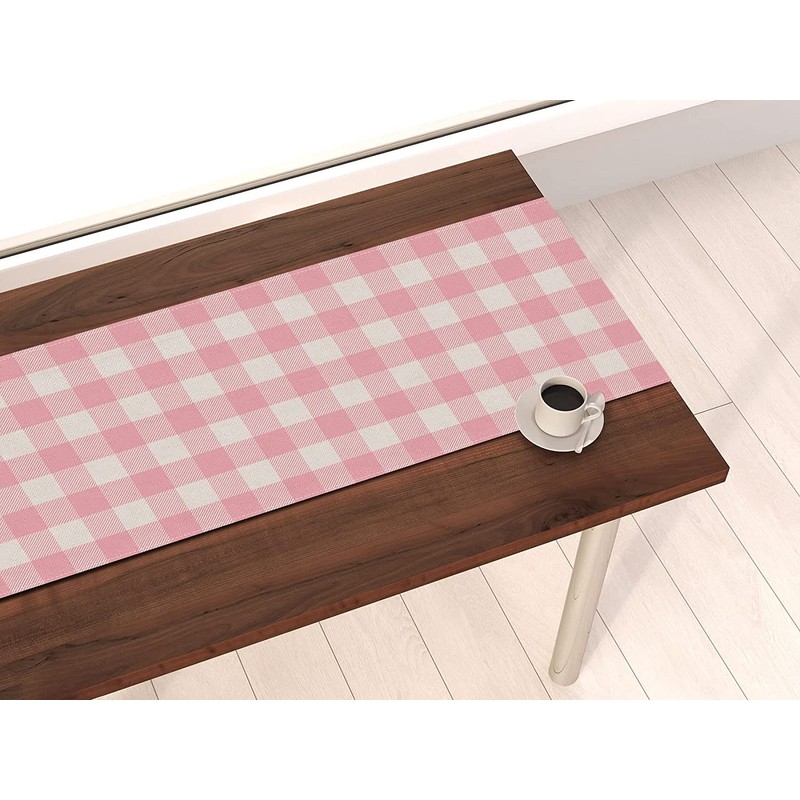 Nepnuser Linen Pink and White Buffalo Check Plaid Table Runner