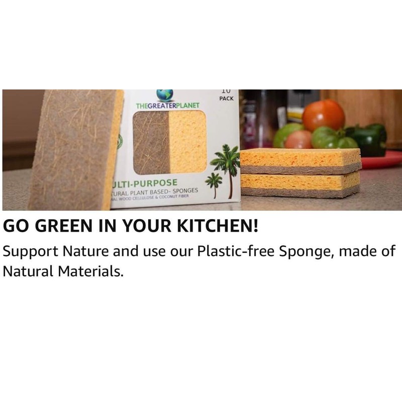 THEGREATERPLANET 10 Pck Biodegradable Sponges Kitchen Natural Dishes Plant Based
